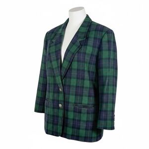Vintage Alfred Dunner Green Blue Plaid Wool Blazer Preppy Academia Old Money 12P